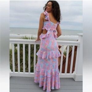 Simply Southern Pink Pineapple Costal Tropical Ruffle Preppy Pastel Maxi Dress L